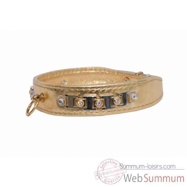 Collier cuir veau or 30mm l. 48 cm - barrette pierres et strass Sellerie Canine Vendeenne 31575